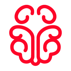 Isotipo oficial en color rojo del cerebro, símbolo de la consultora tecnológica SeviAI